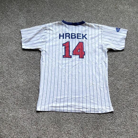 VINTAGE 80S KENT HRBEK #14 MINNESOTA TWINS STRIPED BASEBALL JERSEY SINGLE STITCH - Picture 2 of 8